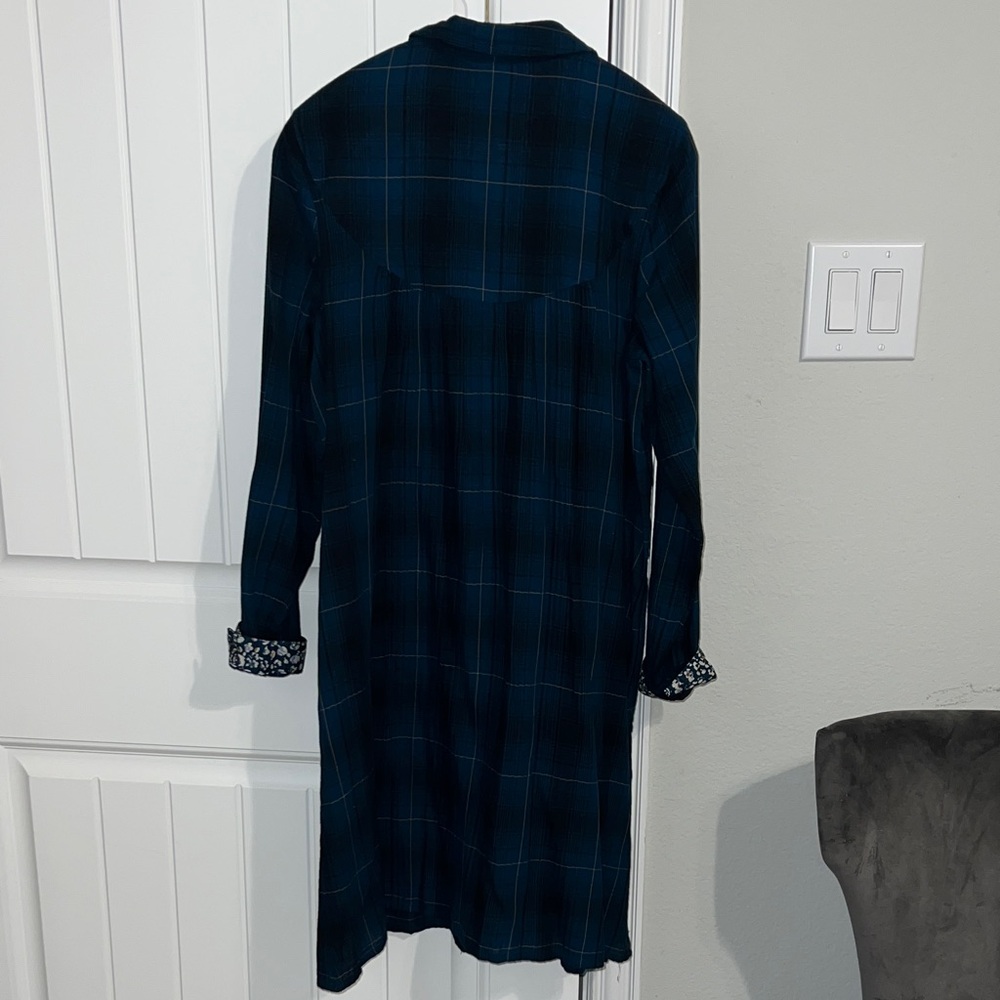 J. Jill Teal and Mustard Plaid Dress with Floral Accents - Picture 6 of 11